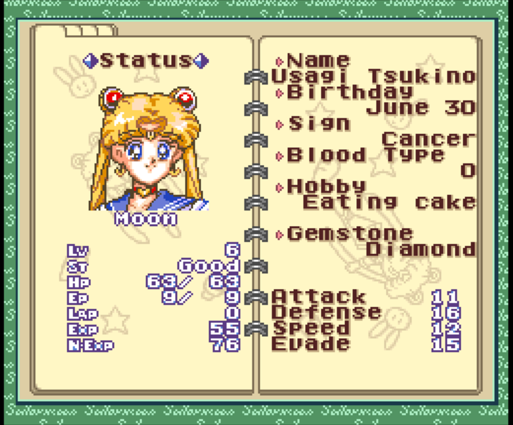 Pretty Soldier Sailor Moon - Another Story Menü Status